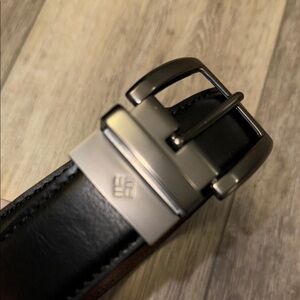 Columbia Black Leather Belt with Silver Buckle
